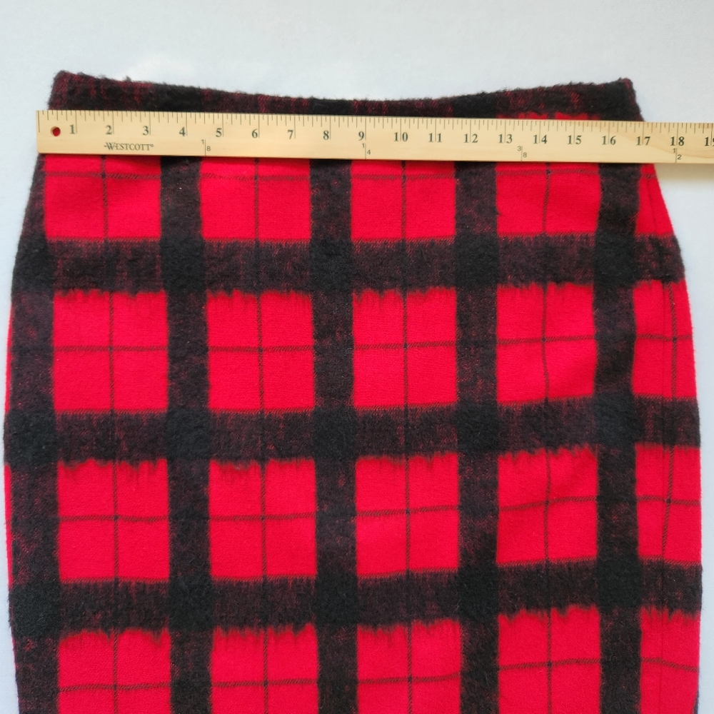 Wool Blend Pencil Skirt Buffalo Plaid Red Black Check Academia Preppy Size 10 - Picture 8 of 12